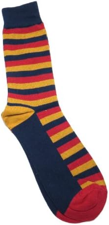 Mens Fashion Knitted Dress Sock with Colorful Striped Pattern (Navy/Red/Orange)