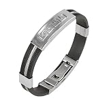 10mm Wide Stainless Steel and Rubber Greek Key Bracelet 8"