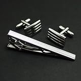 Cb1127 Fashionon Designer Rectangle Contemporar Tie Clip Silver Silver Tie Clip and Cufflinks Set with Gift Box
