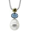 14K White Gold Paspaley South Sea Cultured Pearl, Peridot and Blue Topaz Pendant