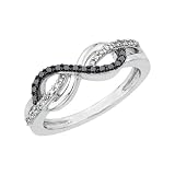 Sterling Silver, Black and White Diamond Infinity Ring (1/5 cttw)