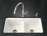 KOHLER K-5838-7U-96 Deerfield Smart Divide Undercounter Kitchen Sink, Biscuit