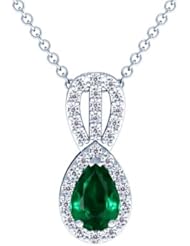 Platinum Pear Cut Emerald And Round Diamond Pendant (GIA Certificate)
