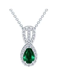 14K White Gold Pear Cut Emerald And Round Diamond Pendant (GIA Certificate)