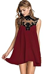 Sexy Floral Print Summer High-Neck Flared-Skirt Polyester/Velvet Skater Dress 