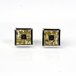 Men's Sterling Silver Earrings with Yellow Topaz CZ - Square - 10 x 10 mm