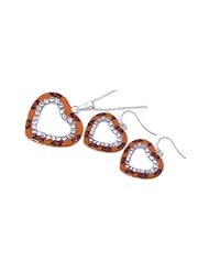 Nickel Free Sterling Silver Pendant & Earring Sets Open CZ Heart Dark Brown Leopard Print Set