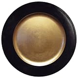 Caspari 13-inch Lacquer Charger, Black with Gold