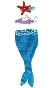 Mermaid Baby Costume Photo Photography Prop Knit Crochet (Blue)
