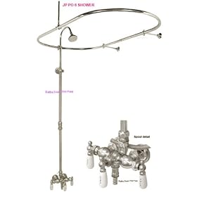 JP-PO-6 Vintage Nickel Clawfoot Tub Shower System w  Oval Curtain Shower Enclosures Ring, 3 Handle Tub and Shower... by Baths From The Past