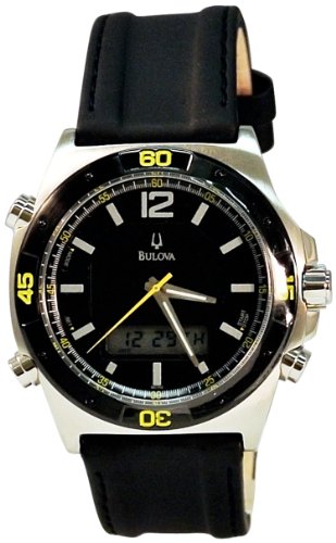Bulova Analog Digital Leather Mens Watch 98C110