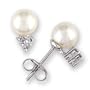 6mm Japanese Akoya White Pearl and Diamond Stud Earrings in 14k White Gold