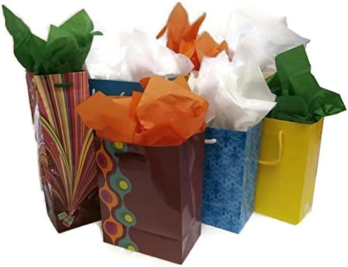 Gift Bag Bulk Sets With Matching Tissue Paper (Set of 7, Heels/Turquoise/Yellow/Burgandy Print/Explosion)