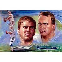 Eli and Peyton Manning (Faces and In Action) Sports Poster Print