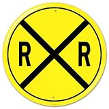 Railroad Crossing RR X-ing Round Tin Sign