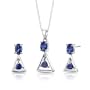 Sterling Silver Multishape Sapphire Pendant Earrings and 18 inch Necklace Set