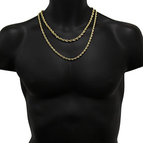 Mens 14K Yellow Gold Plated 5mm Rope Chain Necklace Bundle Set 20" & 24"