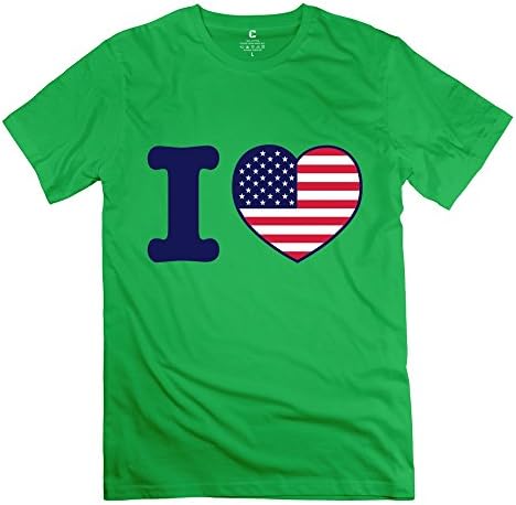 EnHui Create My Own Guys I Heart USA America O Neck T-shirts X-Small ForestGreen
