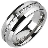 Spikes Womens Solid Titanium 6mm Brushed Center Cubic Zirconia Band Ring