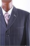 Men's Superior 150's Single Breasted 3 Button Navy Windowpane Vested Dress Suit with Wide Leg Pants