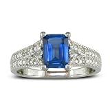 Sterling Silver Created Sapphire and Diamond Ring (1 1/2 cttw)