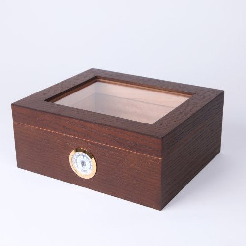 Quality 25 - 50 Cigar Glasstop Humidor With Walnut Finish
