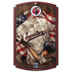 Washington Nationals Wood Sign w/ Throwback Senators Jersey Matte Finish Laminate Top Durability