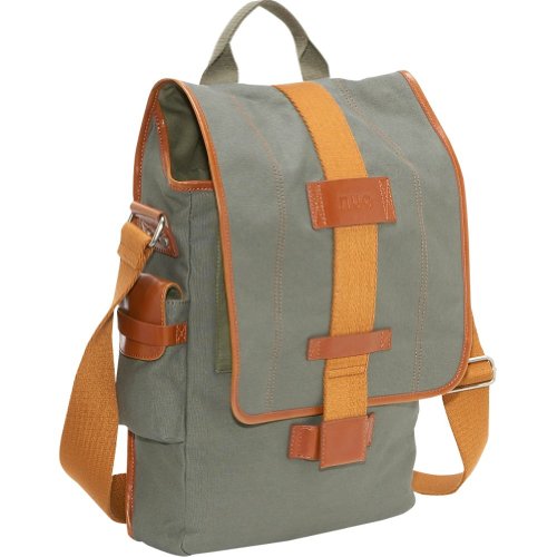 Nuo Tech  Vertical Canvas Messenger Bag-Color: Olive