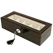 Watch Box 5 Watches Black Brown Finish Large Compartments Extra Clearance Glass Window