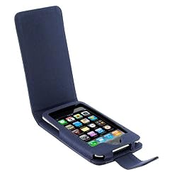 GTMax Permium Durable Leather Flip Carrying Case - Dark Blue for Apple iPod touch 8GB 32GB 64G 3rd 3G Generation