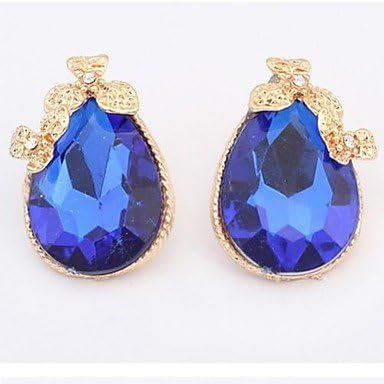 Suravitsell @European Gemstone (Drop) Golden Alloy Stud Earrings (1 Pair) Royal Blue