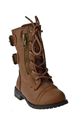 Mango-61KA Baby Girls Combat Lace Up Boots Tan Toddler
