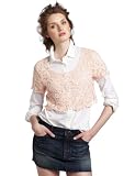 Testament Women's Short Sleeve Crop Scallop Lace Top