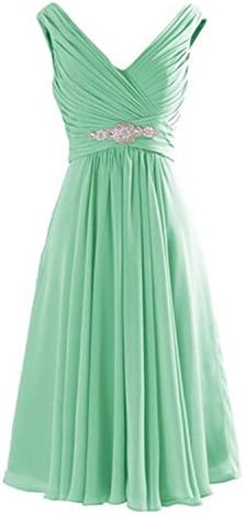 Deardresses Women's Straps V-neck Chiffon Short Bridesmaid Prom Dress DD003 (S, Mint Green)