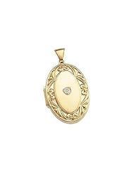 14K Yellow Cremation and Hair Locket w/ Diamond Center 3/4 inch x 1 1/4 inch in Solid 14K Yellow Gold