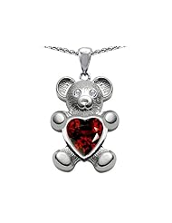 Original Star K (tm) Love Bear Holding Birthstone of January 8mm Heart Shape Genuine Garnet in 925 Sterling Silver