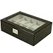 Watch Box For 10 Watches Large Compartments Extra Clearance Glass See Thru Top Black Finish