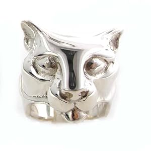 Rare Huge Heavy 24G Solid Sterling Silver Hand Carved Big Cat Ring Finger Sizes 8 to 13 Available