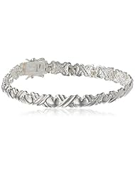 Sterling Silver Double X and Heart Link Bracelet, 8"