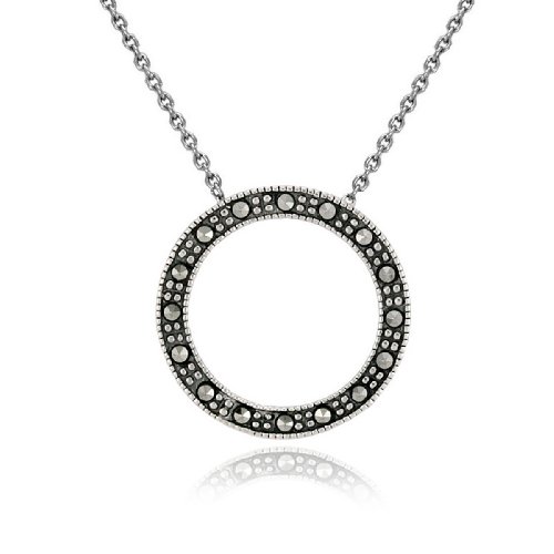 41dzTmcsFsL Sterling Silver Jewelry: Sterling Silver Marcasite Open Circle Pendant, 18"