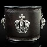 Royalty Collection Silver Black Cz Large Men's Leather Bracelet