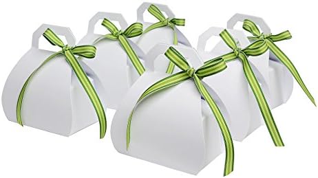 Enalia Mare Favor Boxes Mini Purse with Decorative Ribbon 30 pcs set (White Matte - Gro Ribbon Green)