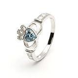 MARCH Birthstone Silver Claddagh Ring LS-SL90-3. Made in Ireland.