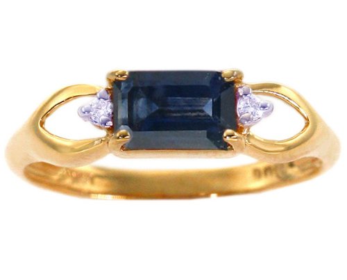 14K Yellow or White Gold Open-Sided Octagonal Gem and Diamond Anniversary Ring-Blue Sapphire-full, half sizes from 5-8.5