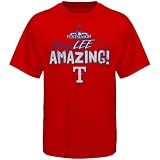 MLB Majestic Texas Rangers #33 Cliff Lee Red SimpLEE Amazing T-shirt (Medium)