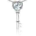 CandyGem 10k Gold Genuine Heart Shape Aquamarine and Diamond Key Pendant