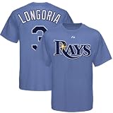MLB Majestic Tampa Bay Rays #3 Evan Longoria Light Blue Player T-shirt (Medium)