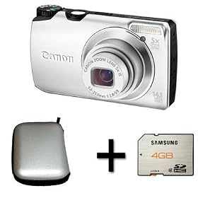 Canon PowerShot A3200 IS Silver Case and 4GB Memory(14.1MP, 5x Optical Zoom) 2.7 inch LCD