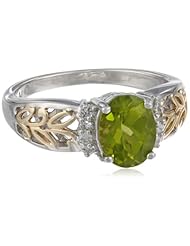 S&G Sterling Silver and 14k Yellow Gold Oval Peridot and White Topaz Ring