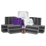 Auralex DLXPLUSCHA/PUR Deluxe Plus Roominator Kit:  24- 2'x2'x2 Wedge Panels-Purple; 8- LENRD Bass Traps-Charcoal; 6- T'Fusor diffusor and adhesive